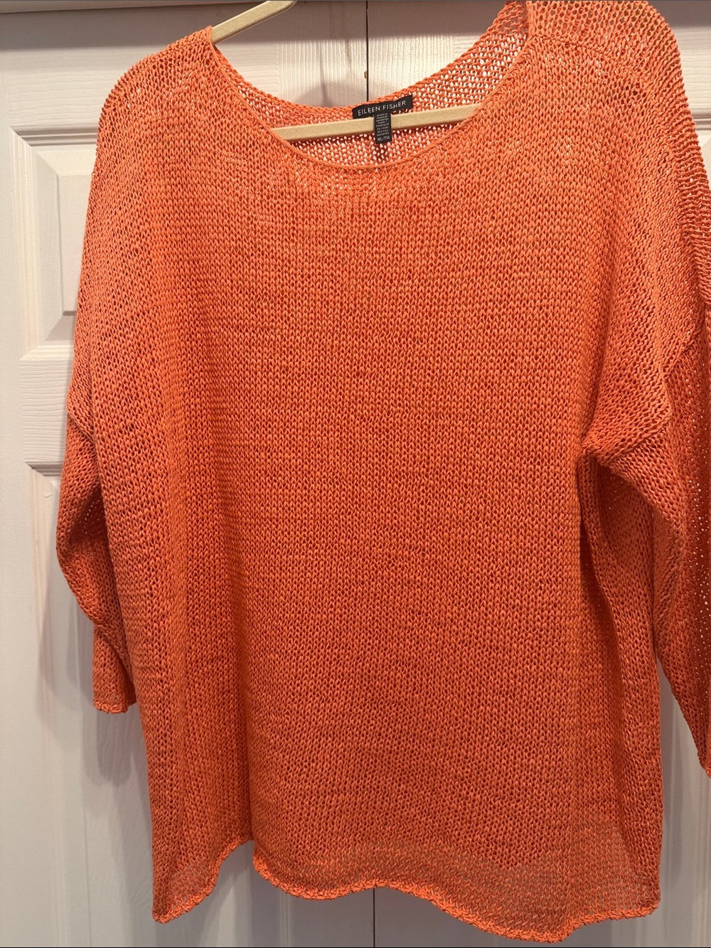 Eileen Fisher Open-Weave Scoop Neck Sweater in Bright Orange